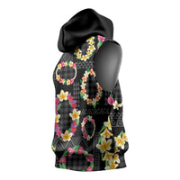 Hawaiian Kakau Tattoo Leis and Palaka Pattern Sleeveless Hoodie Traditional Aloha Tribal Black Color LT03 - Polynesian Pride