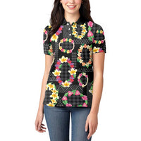 Hawaiian Kakau Tattoo Leis and Palaka Pattern Women Polo Shirt Traditional Aloha Tribal Black Color LT03 - Polynesian Pride