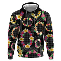 Hawaiian Kakau Tattoo Leis and Palaka Pattern Zip Hoodie Traditional Aloha Tribal Black Color LT03 Pullover Hoodie Black - Polynesian Pride