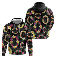 Hawaiian Kakau Tattoo Leis and Palaka Pattern Zip Hoodie Traditional Aloha Tribal Black Color LT03 - Polynesian Pride