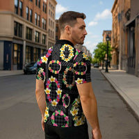Hawaiian Kakau Tattoo Leis and Palaka Pattern Zipper Polo Shirt Traditional Aloha Tribal Black Color LT03 - Polynesian Pride