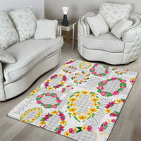 Hawaiian Kakau Tattoo Leis and Palaka Pattern Area Rug Traditional Aloha Tribal White Color