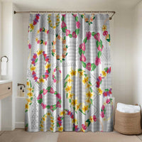 Hawaiian Kakau Tattoo Leis and Palaka Pattern Bathroom Set Traditional Aloha Tribal White Color