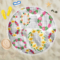 Hawaiian Kakau Tattoo Leis and Palaka Pattern Beach Blanket Traditional Aloha Tribal White Color