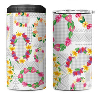 Hawaiian Kakau Tattoo Leis and Palaka Pattern 4 in 1 Can Cooler Tumbler Traditional Aloha Tribal White Color LT03 One Size: 16 oz White - Polynesian Pride