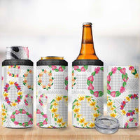 Hawaiian Kakau Tattoo Leis and Palaka Pattern 4 in 1 Can Cooler Tumbler Traditional Aloha Tribal White Color LT03 - Polynesian Pride