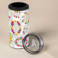 Hawaiian Kakau Tattoo Leis and Palaka Pattern 4 in 1 Can Cooler Tumbler Traditional Aloha Tribal White Color LT03 - Polynesian Pride