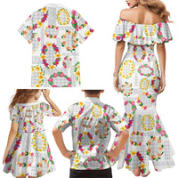 Hawaiian Kakau Tattoo Leis and Palaka Pattern Family Matching Mermaid Dress and Hawaiian Shirt Traditional Aloha Tribal White Color LT03 - Polynesian Pride