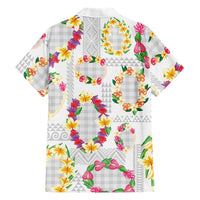 Hawaiian Kakau Tattoo Leis and Palaka Pattern Family Matching Off Shoulder Short Dress and Hawaiian Shirt Traditional Aloha Tribal White Color LT03 - Polynesian Pride