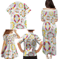 Hawaiian Kakau Tattoo Leis and Palaka Pattern Family Matching Puletasi and Hawaiian Shirt Traditional Aloha Tribal White Color LT03 - Polynesian Pride