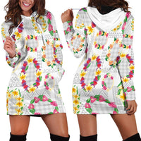 Hawaiian Kakau Tattoo Leis and Palaka Pattern Hoodie Dress Traditional Aloha Tribal White Color LT03 - Polynesian Pride