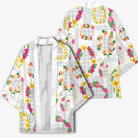 Hawaiian Kakau Tattoo Leis and Palaka Pattern Kimono Traditional Aloha Tribal White Color