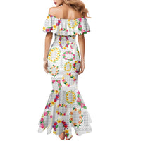 Hawaiian Kakau Tattoo Leis and Palaka Pattern Mermaid Dress Traditional Aloha Tribal White Color LT03 - Polynesian Pride