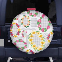 Hawaiian Kakau Tattoo Leis and Palaka Pattern Spare Tire Cover Traditional Aloha Tribal White Color LT03 No hole White - Polynesian Pride