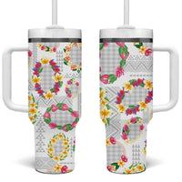 Hawaiian Kakau Tattoo Leis and Palaka Pattern Tumbler With Handle Traditional Aloha Tribal White Color