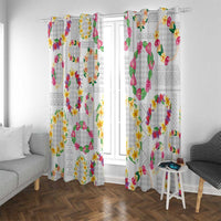 Hawaiian Kakau Tattoo Leis and Palaka Pattern Window Curtain Traditional Aloha Tribal White Color