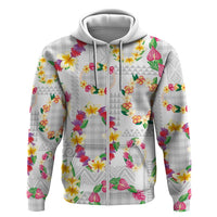 Hawaiian Kakau Tattoo Leis and Palaka Pattern Zip Hoodie Traditional Aloha Tribal White Color LT03 Zip Hoodie White - Polynesian Pride