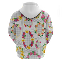 Hawaiian Kakau Tattoo Leis and Palaka Pattern Zip Hoodie Traditional Aloha Tribal White Color LT03 - Polynesian Pride