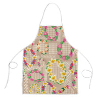 Hawaiian Kakau Tattoo Leis and Palaka Pattern Apron Traditional Aloha Tribal Beige Color