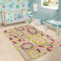 Hawaiian Kakau Tattoo Leis and Palaka Pattern Area Rug Traditional Aloha Tribal Beige Color