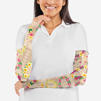 Hawaiian Kakau Tattoo Leis and Palaka Pattern Arm Sleeves Traditional Aloha Tribal Beige Color