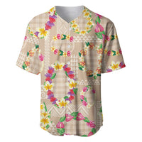 Hawaiian Kakau Tattoo Leis and Palaka Pattern Baseball Jersey Traditional Aloha Tribal Beige Color