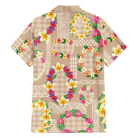 Hawaiian Kakau Tattoo Leis and Palaka Pattern Family Matching Off Shoulder Maxi Dress and Hawaiian Shirt Traditional Aloha Tribal Beige Color LT03 - Polynesian Pride