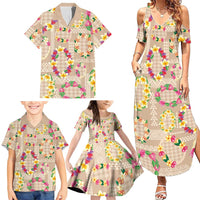 Hawaiian Kakau Tattoo Leis and Palaka Pattern Family Matching Summer Maxi Dress and Hawaiian Shirt Traditional Aloha Tribal Beige Color LT03 - Polynesian Pride