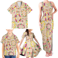 Hawaiian Kakau Tattoo Leis and Palaka Pattern Family Matching Tank Maxi Dress and Hawaiian Shirt Traditional Aloha Tribal Beige Color LT03 - Polynesian Pride