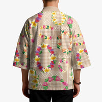 Hawaiian Kakau Tattoo Leis and Palaka Pattern Kimono Traditional Aloha Tribal Beige Color
