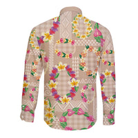 Hawaiian Kakau Tattoo Leis and Palaka Pattern Long Sleeve Button Shirt Traditional Aloha Tribal Beige Color LT03 - Polynesian Pride