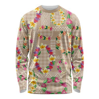 Hawaiian Kakau Tattoo Leis and Palaka Pattern Long Sleeve Shirt Traditional Aloha Tribal Beige Color LT03 Unisex Beige - Polynesian Pride