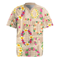 Hawaiian Kakau Tattoo Leis and Palaka Pattern Rugby Jersey Traditional Aloha Tribal Beige Color LT03 Beige - Polynesian Pride
