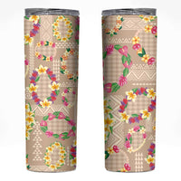 Hawaiian Kakau Tattoo Leis and Palaka Pattern Skinny Tumbler Traditional Aloha Tribal Beige Color LT03 Beige - Polynesian Pride