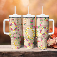 Hawaiian Kakau Tattoo Leis and Palaka Pattern Tumbler With Handle Traditional Aloha Tribal Beige Color LT03 - Polynesian Pride