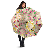 Hawaiian Kakau Tattoo Leis and Palaka Pattern Umbrella Traditional Aloha Tribal Beige Color