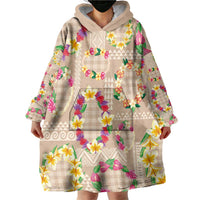 Hawaiian Kakau Tattoo Leis and Palaka Pattern Wearable Blanket Hoodie Traditional Aloha Tribal Beige Color LT03 - Polynesian Pride