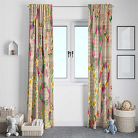 Hawaiian Kakau Tattoo Leis and Palaka Pattern Window Curtain Traditional Aloha Tribal Beige Color