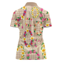 Hawaiian Kakau Tattoo Leis and Palaka Pattern Women Polo Shirt Traditional Aloha Tribal Beige Color LT03 - Polynesian Pride