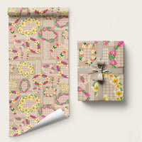 Hawaiian Kakau Tattoo Leis and Palaka Pattern Wrapping Paper Traditional Aloha Tribal Beige Color