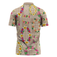 Hawaiian Kakau Tattoo Leis and Palaka Pattern Zipper Polo Shirt Traditional Aloha Tribal Beige Color LT03 - Polynesian Pride