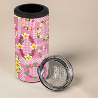 Hawaiian Leis 4 in 1 Can Cooler Tumbler Kakau Tattoos and Palaka Pastel Pink Color LT03 - Polynesian Pride
