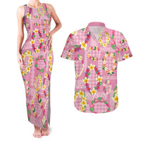 Hawaiian Leis Couples Matching Tank Maxi Dress and Hawaiian Shirt Kakau Tattoos and Palaka Pastel Pink Color LT03 Pink - Polynesian Pride