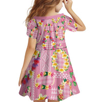 Hawaiian Leis Family Matching Long Sleeve Bodycon Dress and Hawaiian Shirt Kakau Tattoos and Palaka Pastel Pink Color LT03 - Polynesian Pride