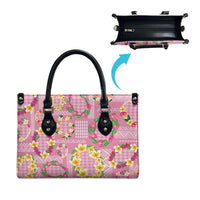 Hawaiian Leis Leather Bag Kakau Tattoos and Palaka Pastel Pink Color