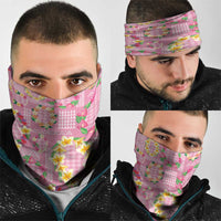 Hawaiian Leis Neck Gaiter Kakau Tattoos and Palaka Pastel Pink Color