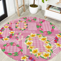 Hawaiian Leis Round Carpet Kakau Tattoos and Palaka Pastel Pink Color