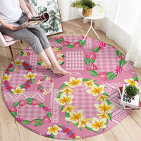 Hawaiian Leis Round Carpet Kakau Tattoos and Palaka Pastel Pink Color