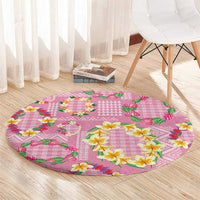 Hawaiian Leis Round Carpet Kakau Tattoos and Palaka Pastel Pink Color