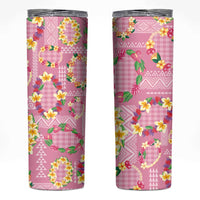 Hawaiian Leis Skinny Tumbler Kakau Tattoos and Palaka Pastel Pink Color LT03 Pink - Polynesian Pride